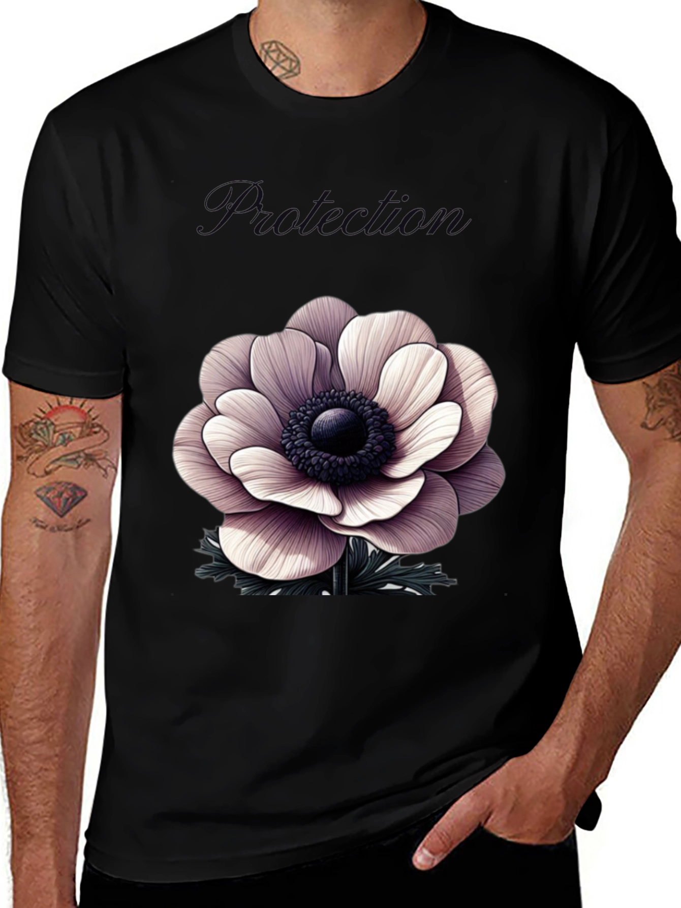 Variant 20 of Protection Flower Graphic Tee - Black