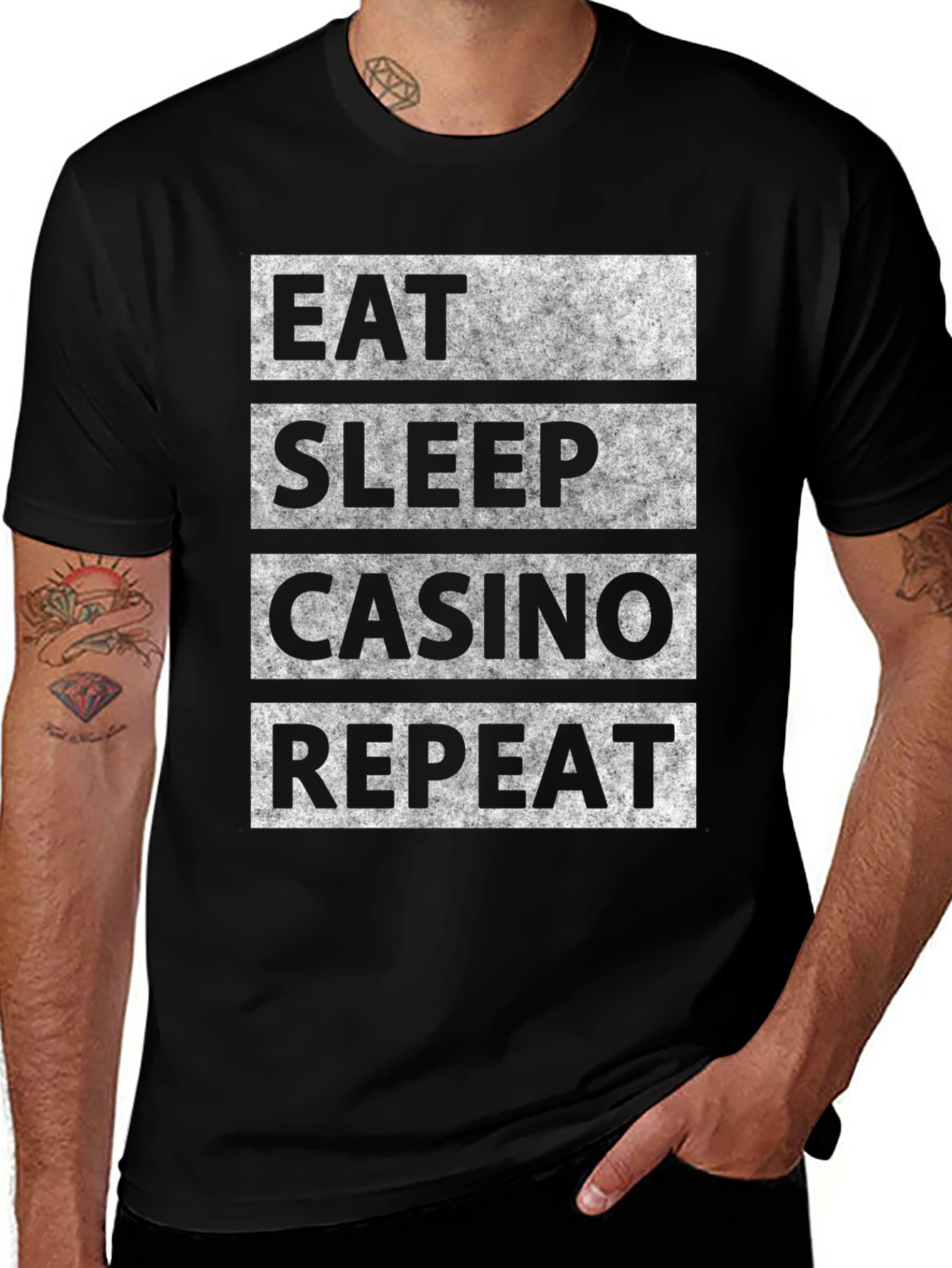 Variant 3 of Eat Sleep Casino Repeat Graphic Tee - Black