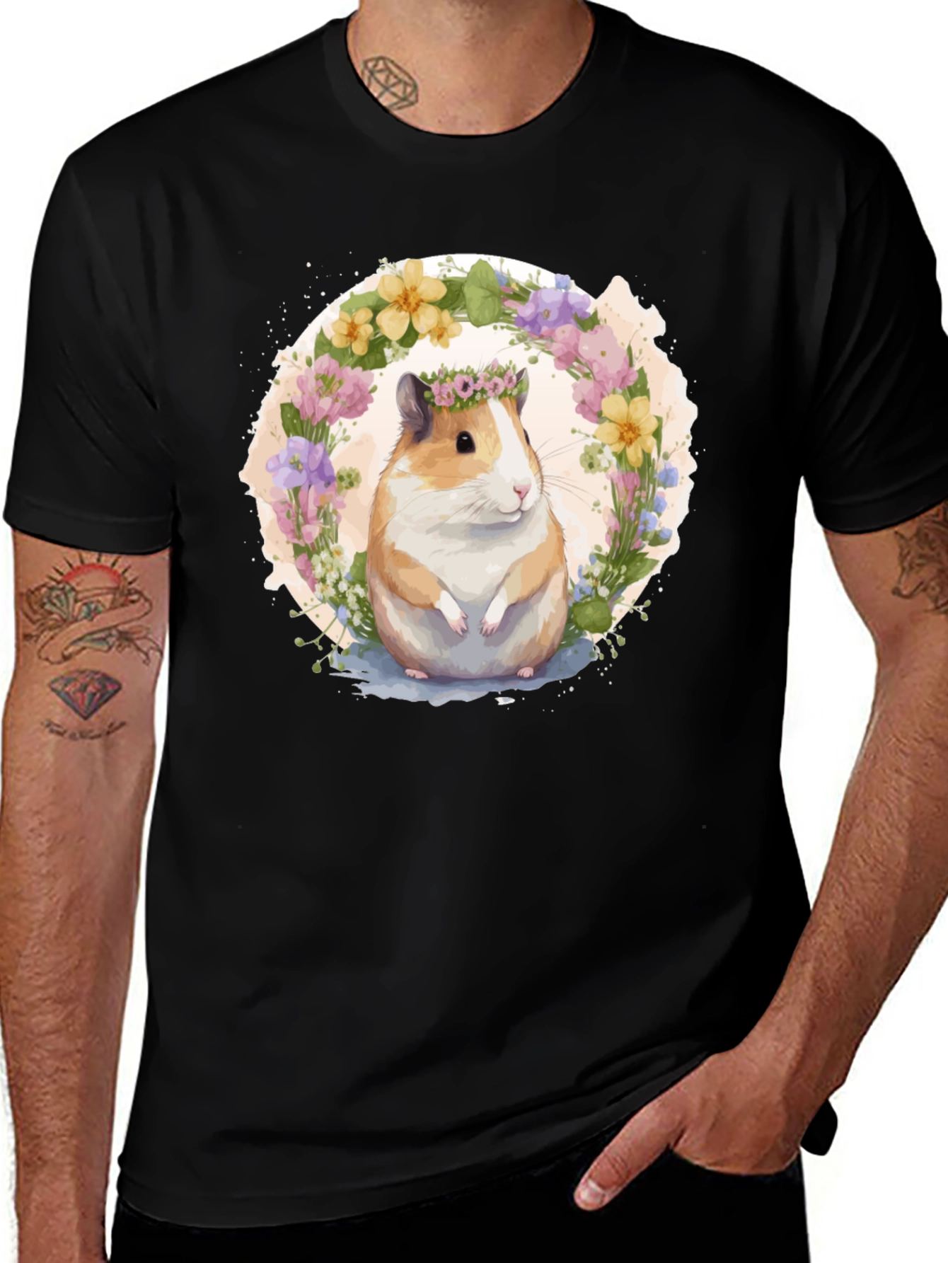 Variant 25 of Guinea Pig Floral Wreath Graphic Tee