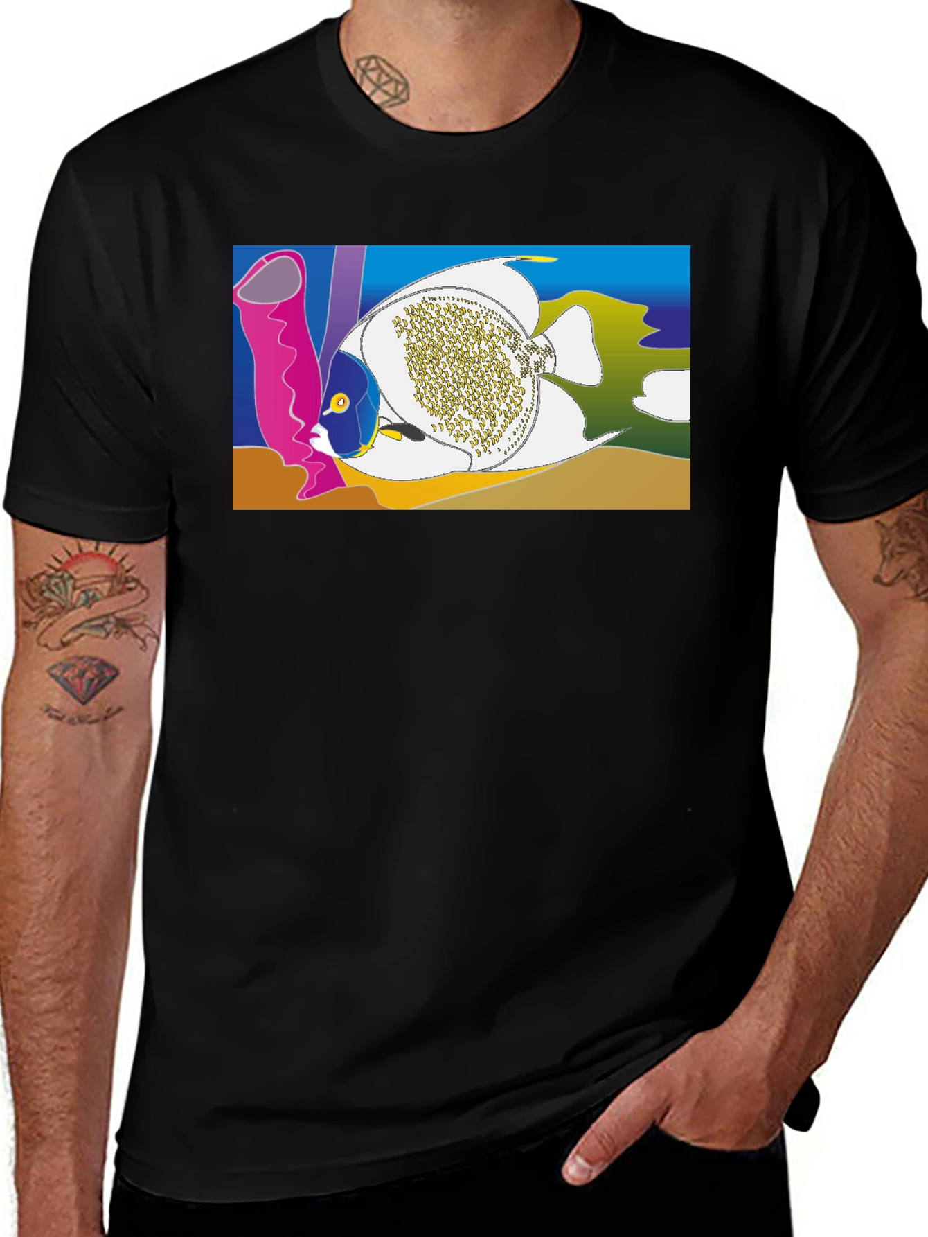 Variant 15 of Tropical Fish Graphic T-Shirt - Black Crew Neck Tee