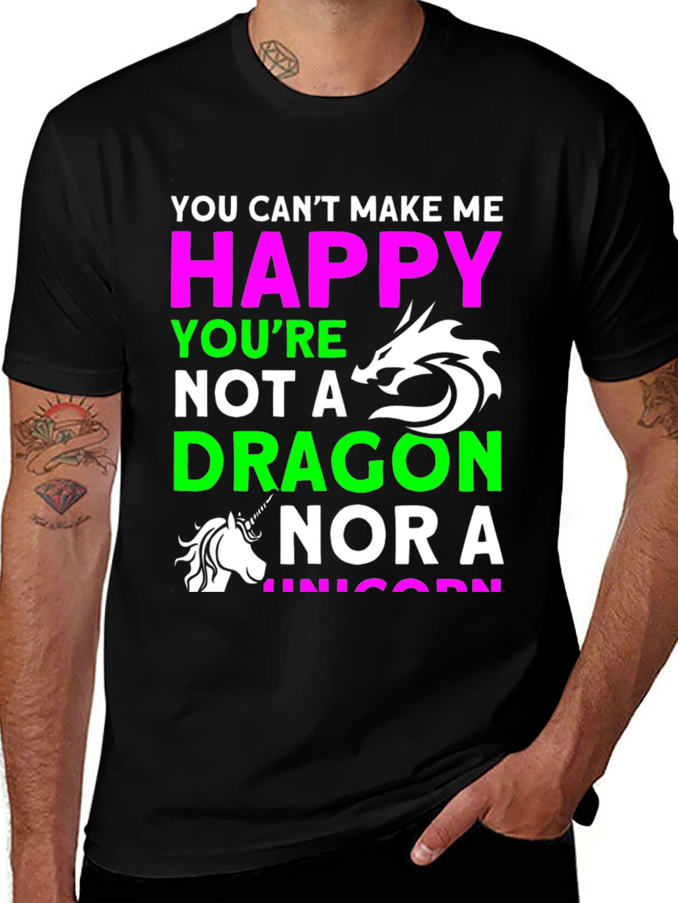 Variant 24 of Funny Dragon & Unicorn T-Shirt - You Can't Make Me Happy