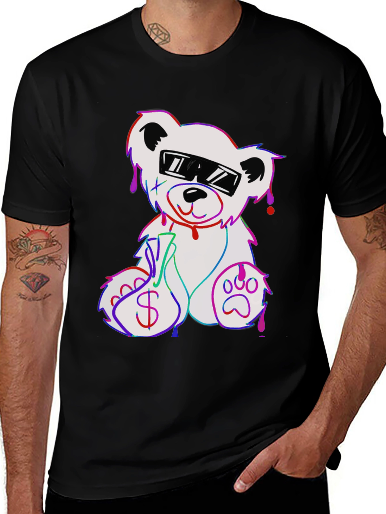 Variant 18 of Cool Teddy Bear Graphic Print Tee - Black