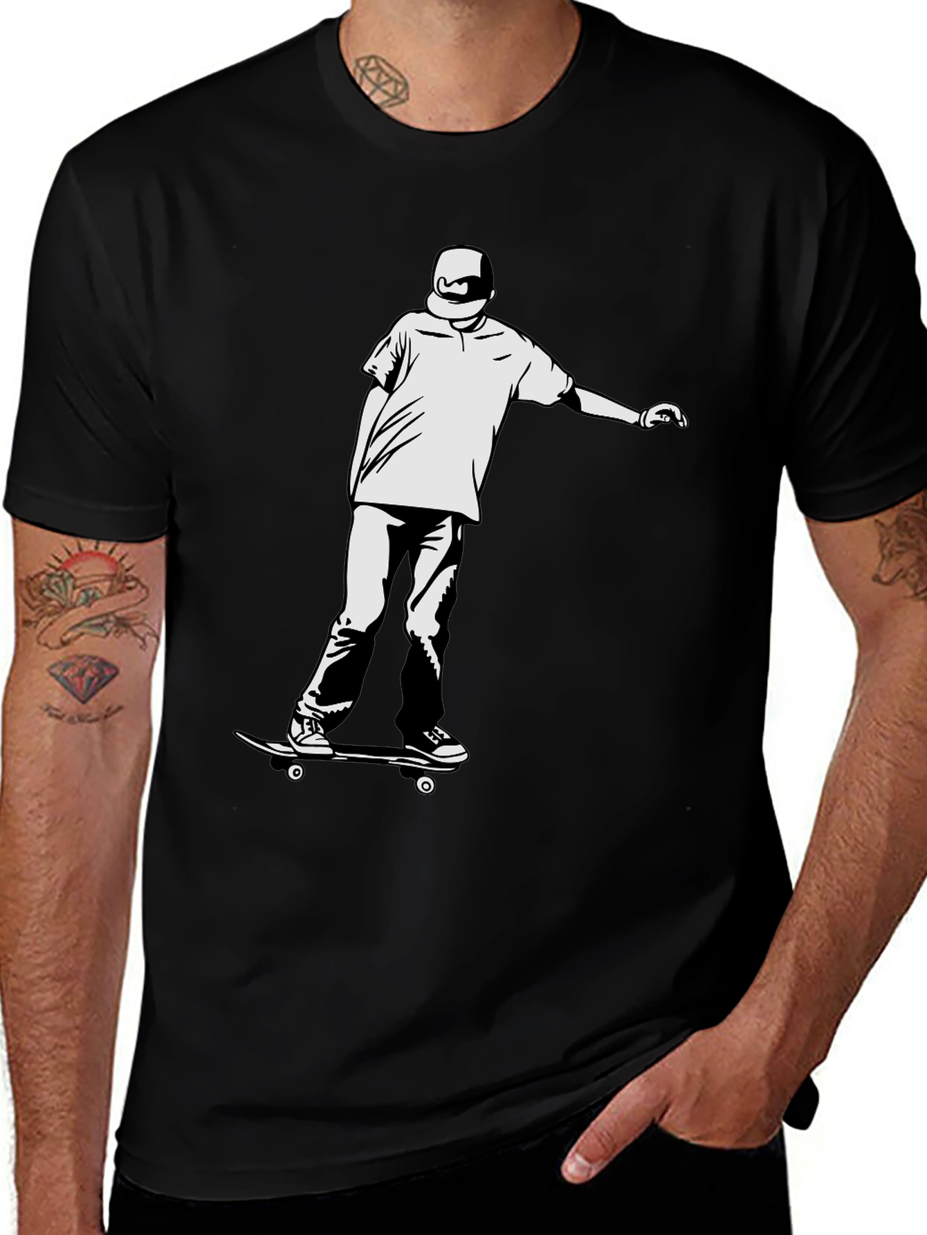 Variant 21 of Skateboarding T-Shirt - Black Cotton Tee