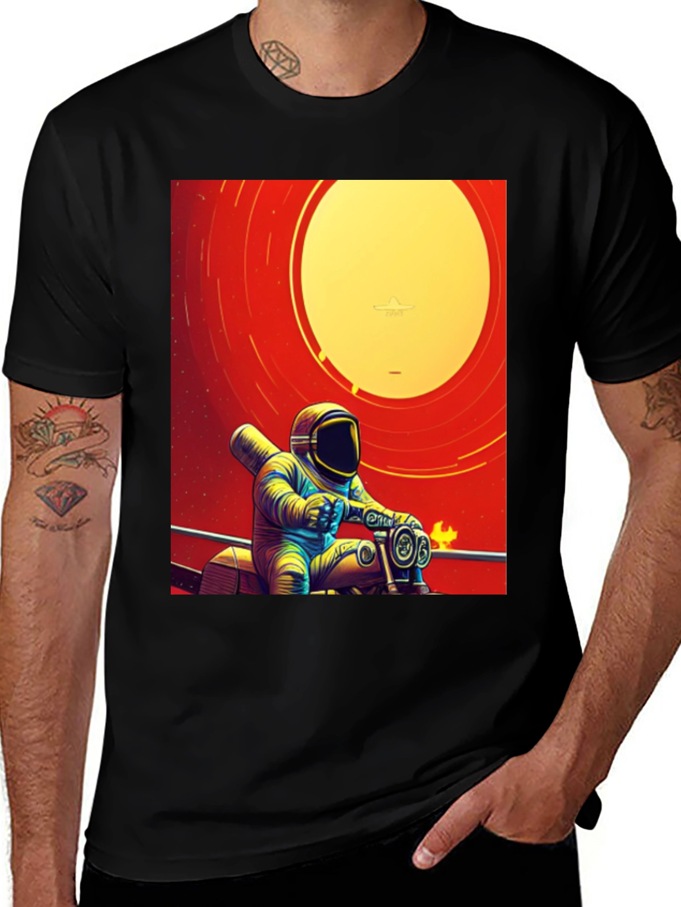 Astronaut Rider Graphic T-Shirt - Retro Space Style