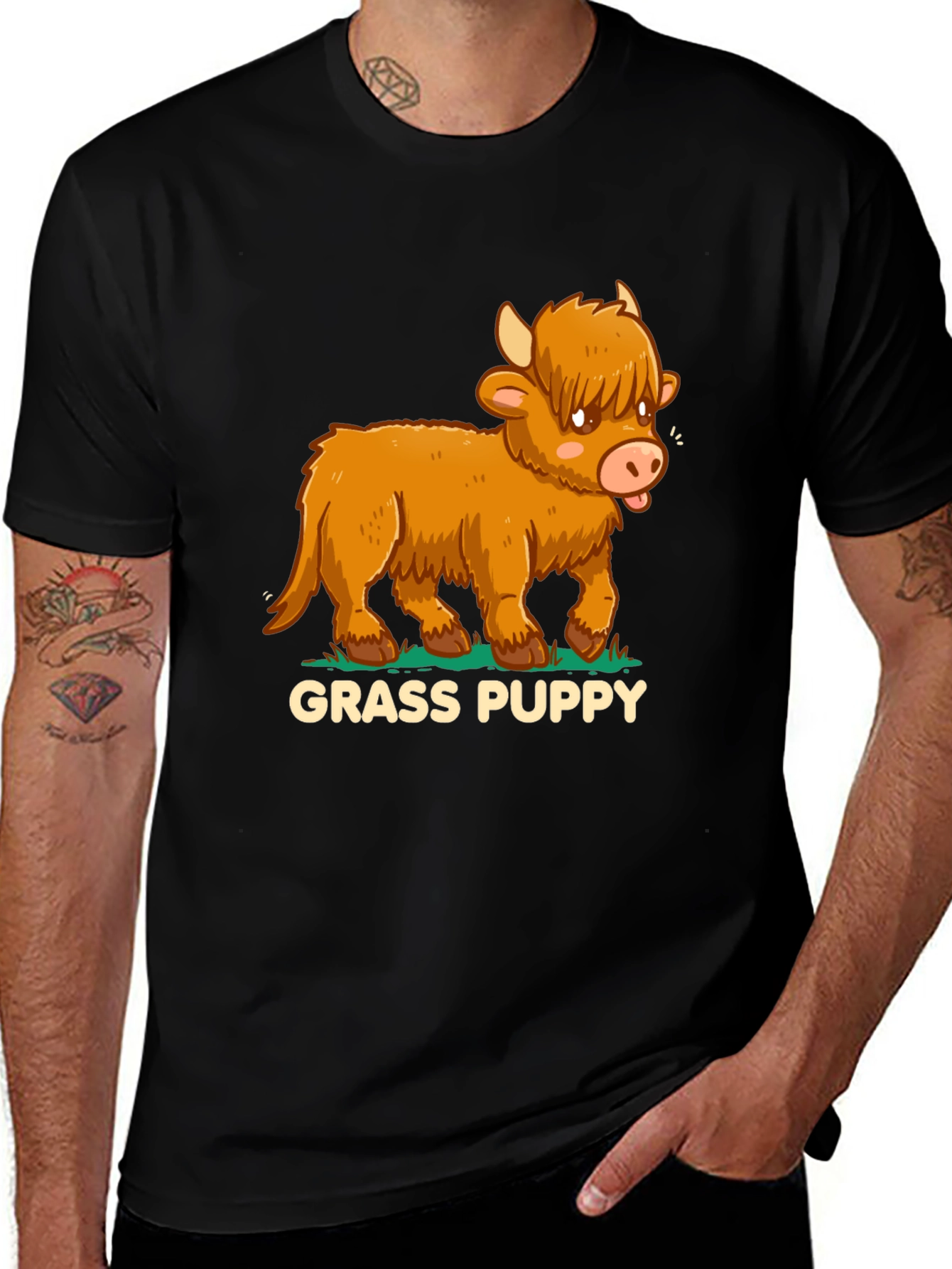 Variant 23 of Grass Puppy T-Shirt: Cute Highland Cow Tee
