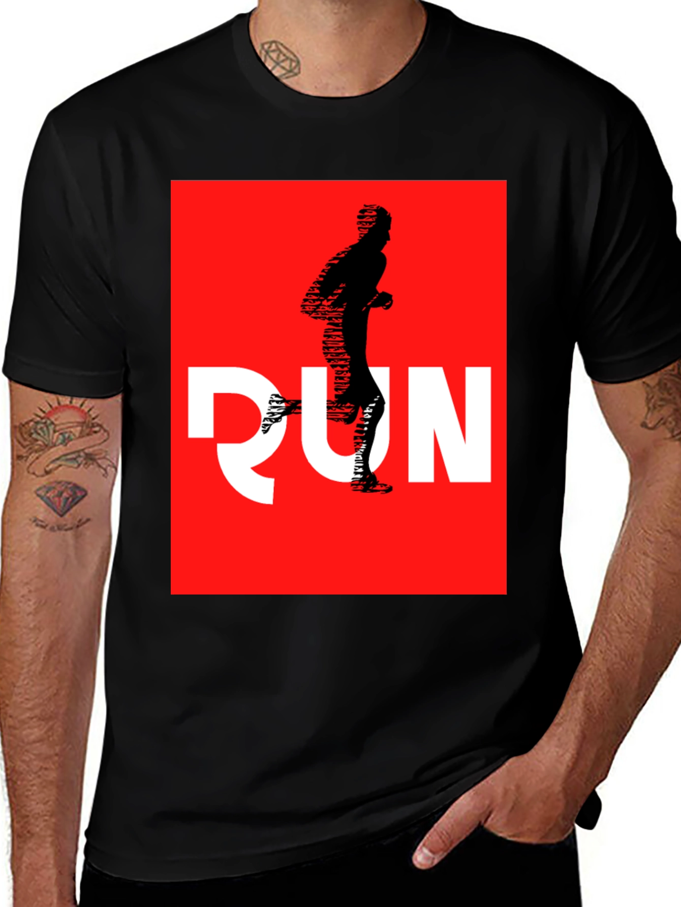 Variant 5 of Run Graphic T-Shirt - Red & Black Cotton Tee