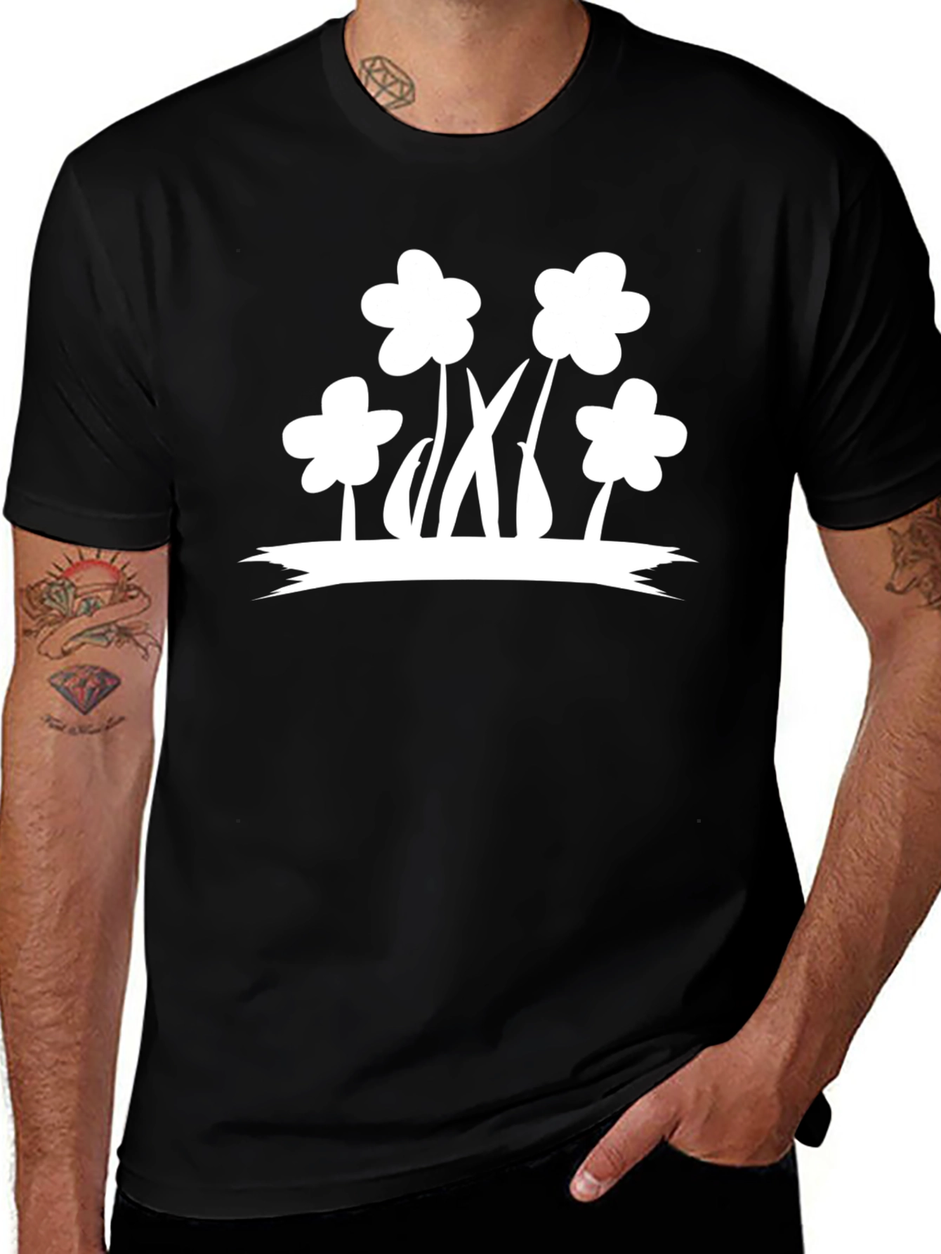 Variant 2 of Black T-Shirt with White Flower Graphic