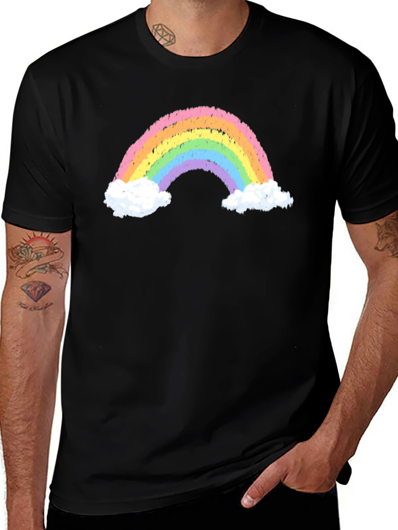 Variant 4 of Rainbow Cloud Graphic Men's Black T-Shirt