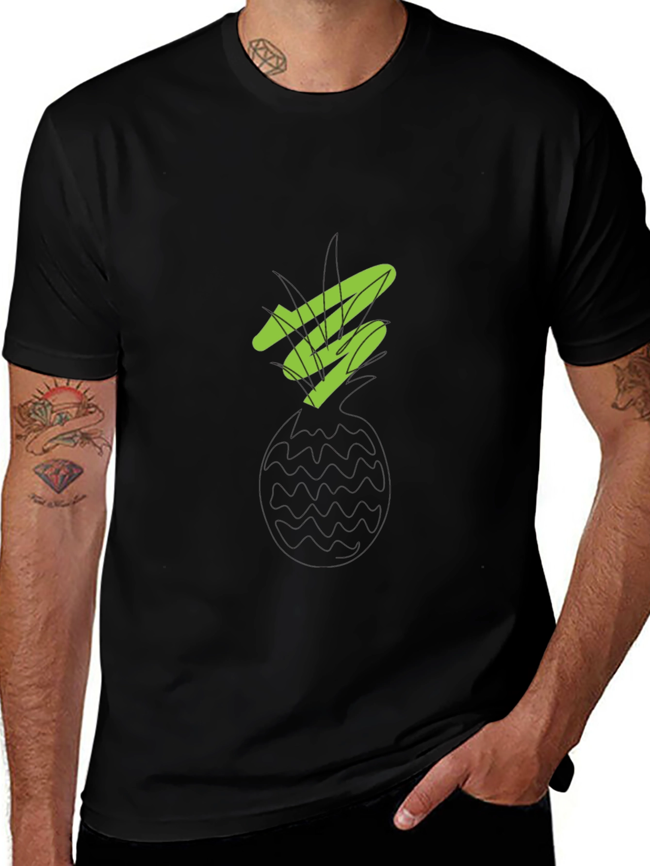 Variant 6 of Modern Green Graphic Print Black T-Shirt
