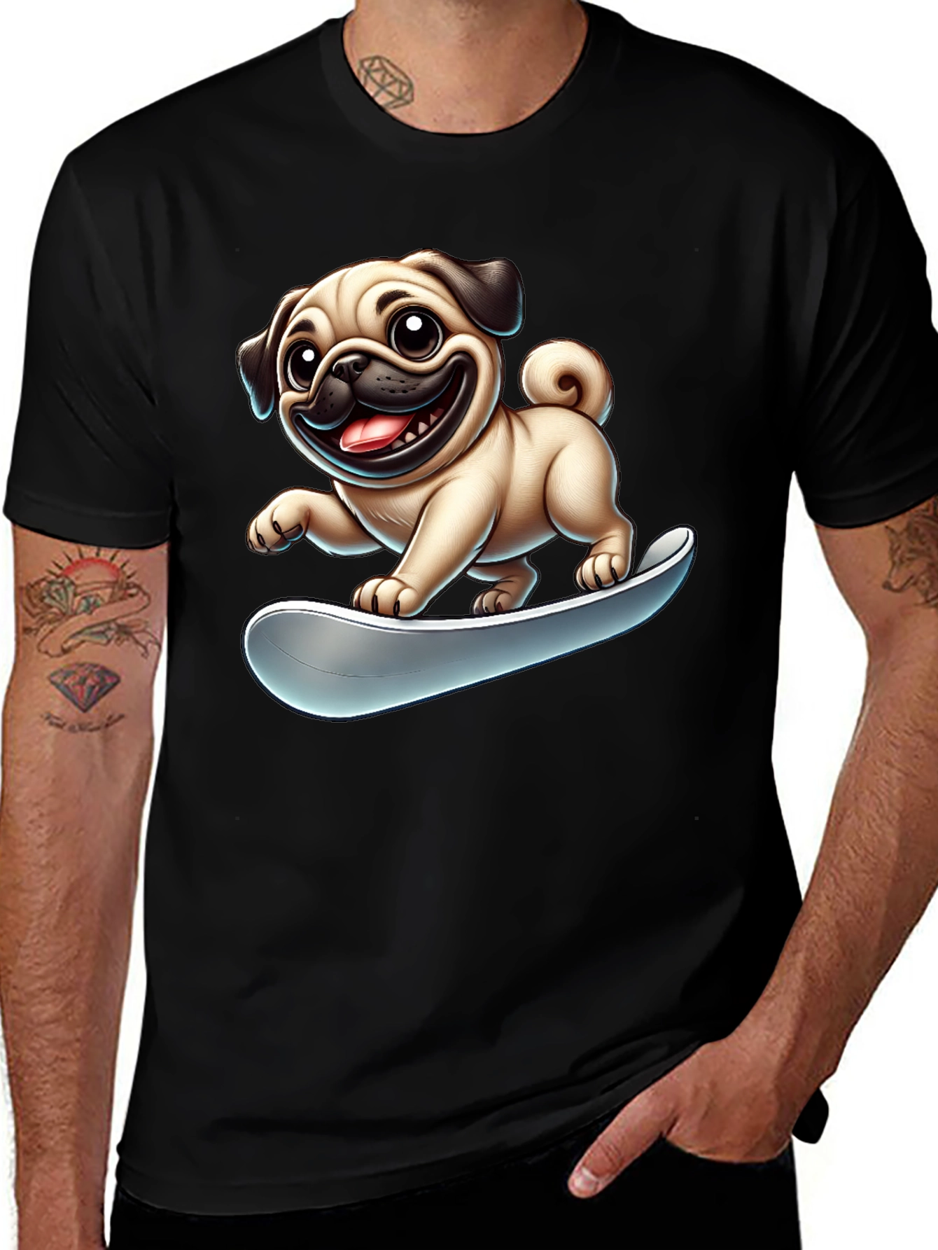 Variant 11 of Pug Surfer T-Shirt - Cute Dog Graphic Tee