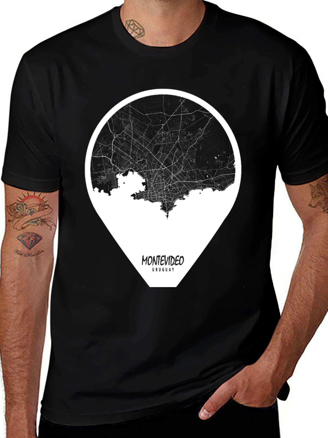 Montevideo Uruguay Black Map T-Shirt