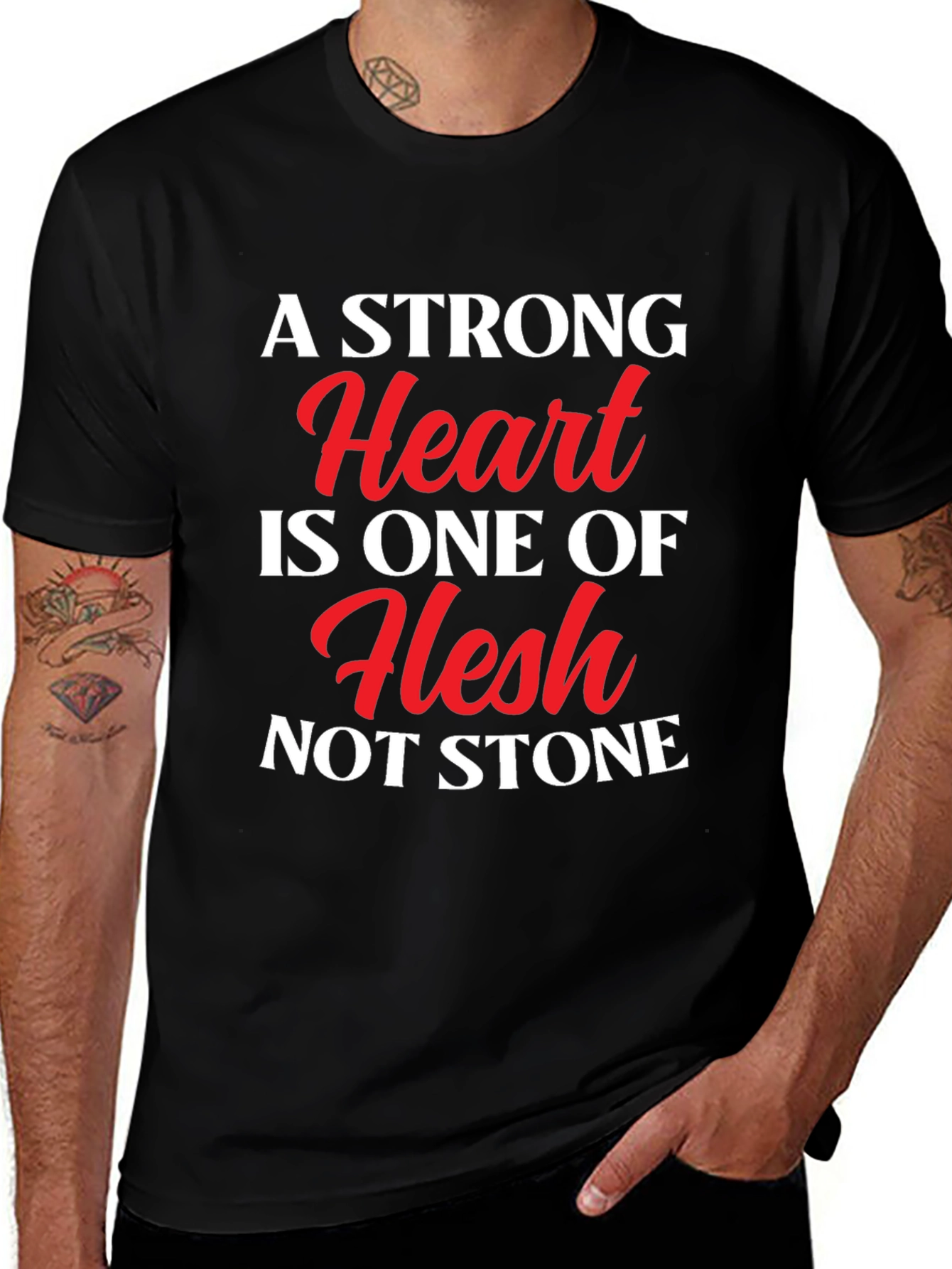 Variant 6 of Strong Heart Flesh Not Stone Black T-Shirt