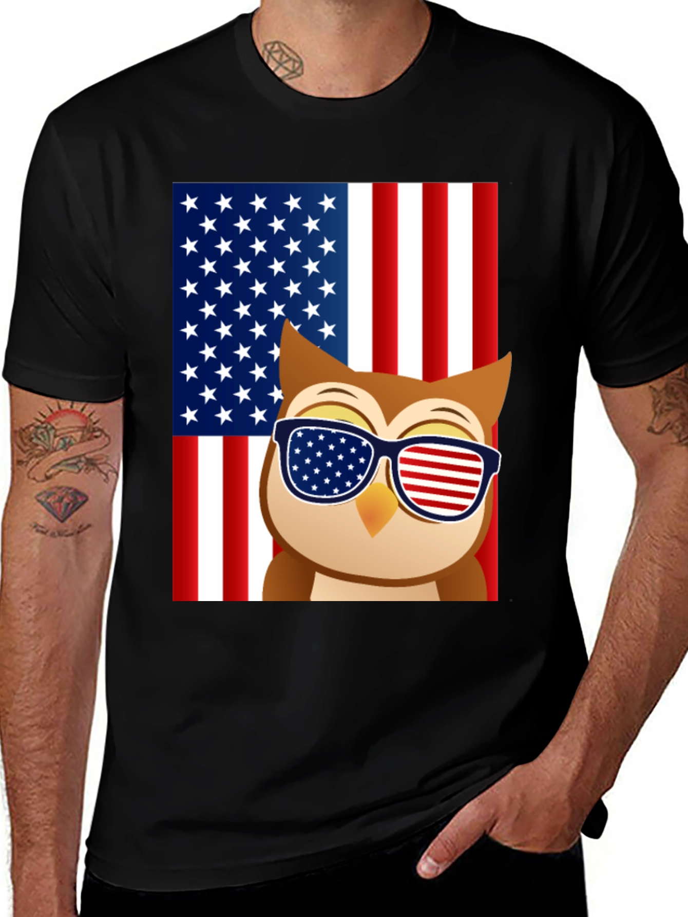 Variant 20 of Patriotic Owl USA Flag T-Shirt
