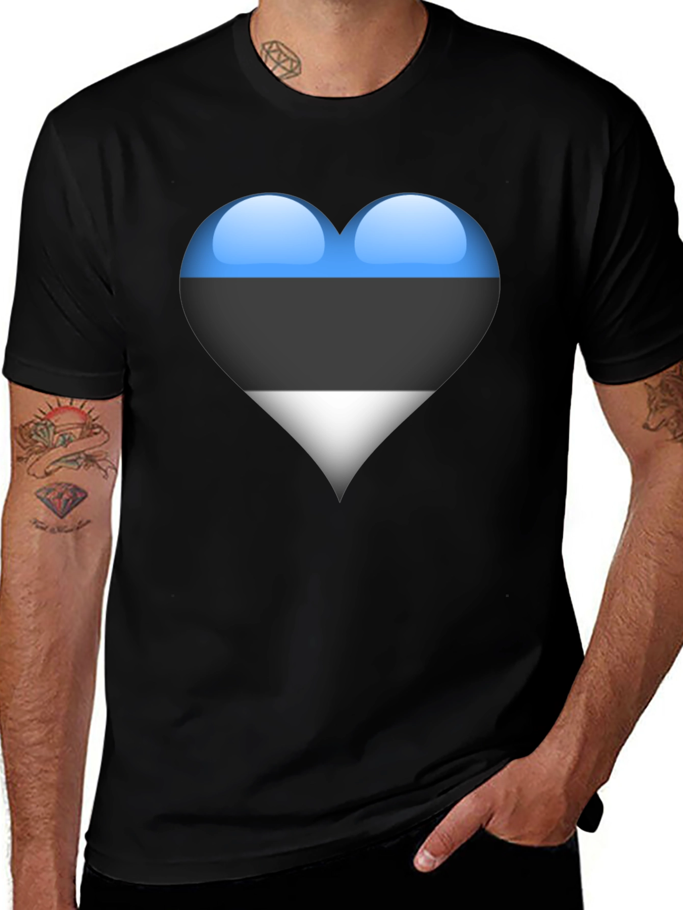 Variant 21 of Estonia Flag Heart Black T-Shirt