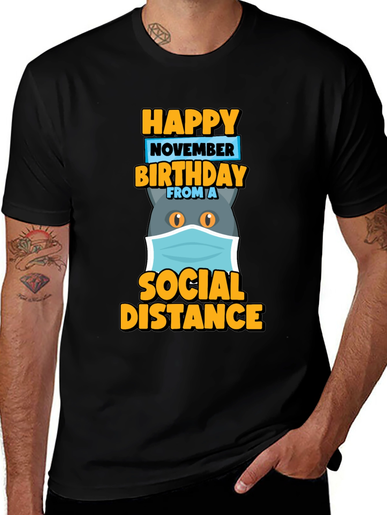 Variant 27 of Happy November Birthday Social Distance Cat T-Shirt