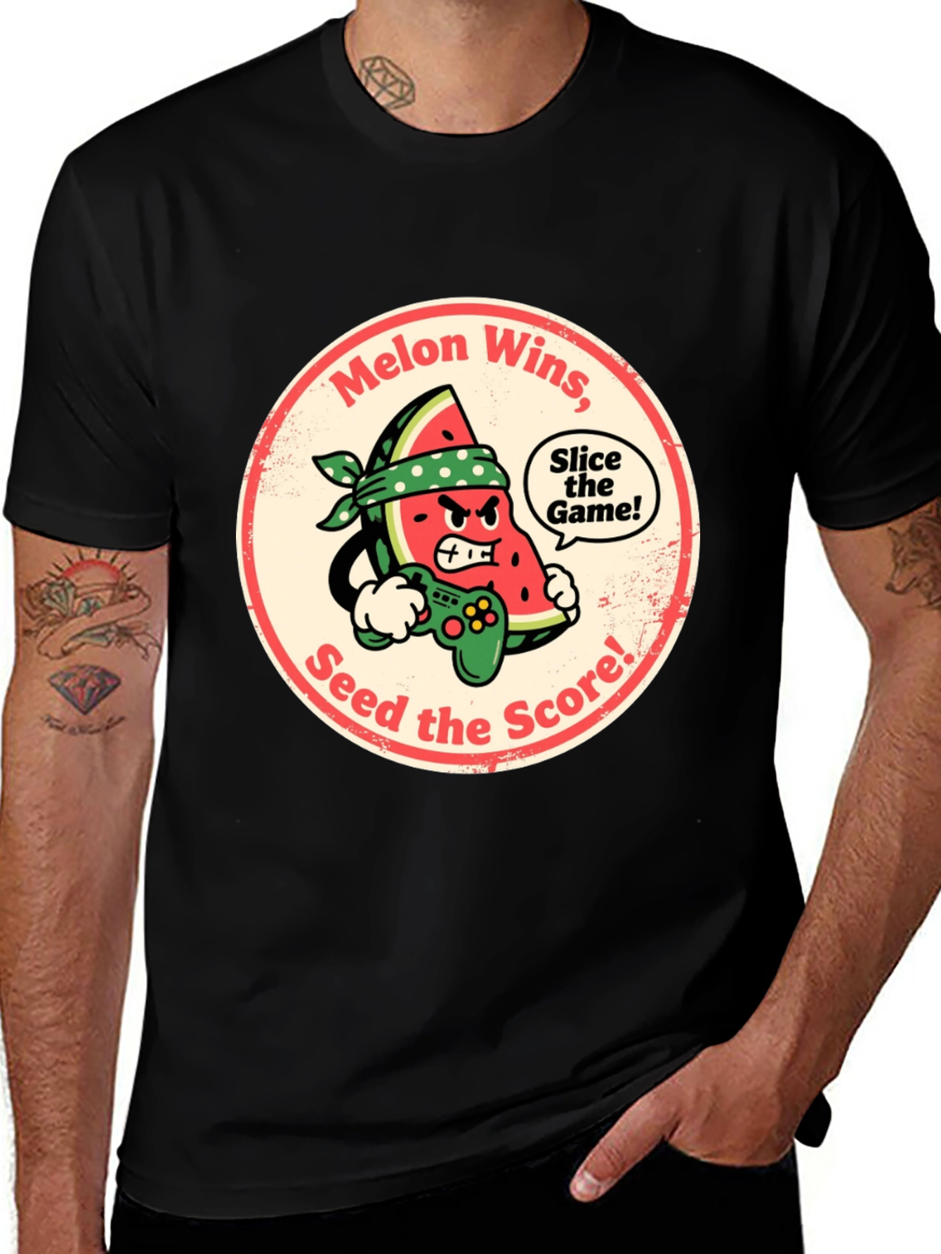 Variant 6 of Melon Wins Gamer T-Shirt - Funny Fruit Gaming Tee