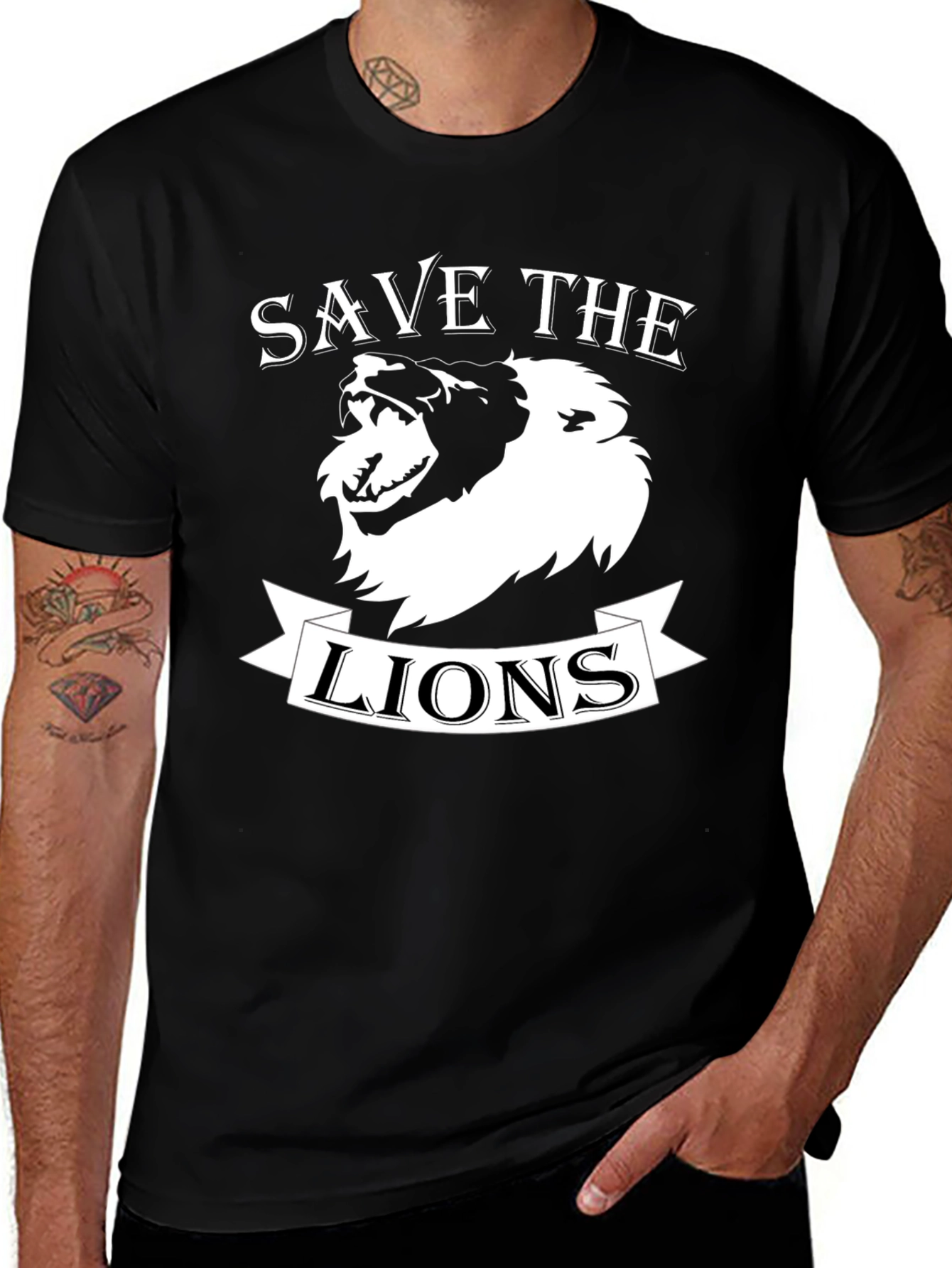 Variant 9 of Save the Lions Graphic Print Crew Neck T-Shirt