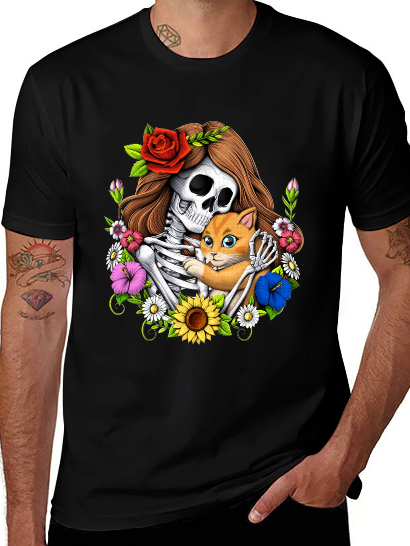 Variant 30 of Skeleton & Cat Graphic Tee - Unique Design T-Shirt