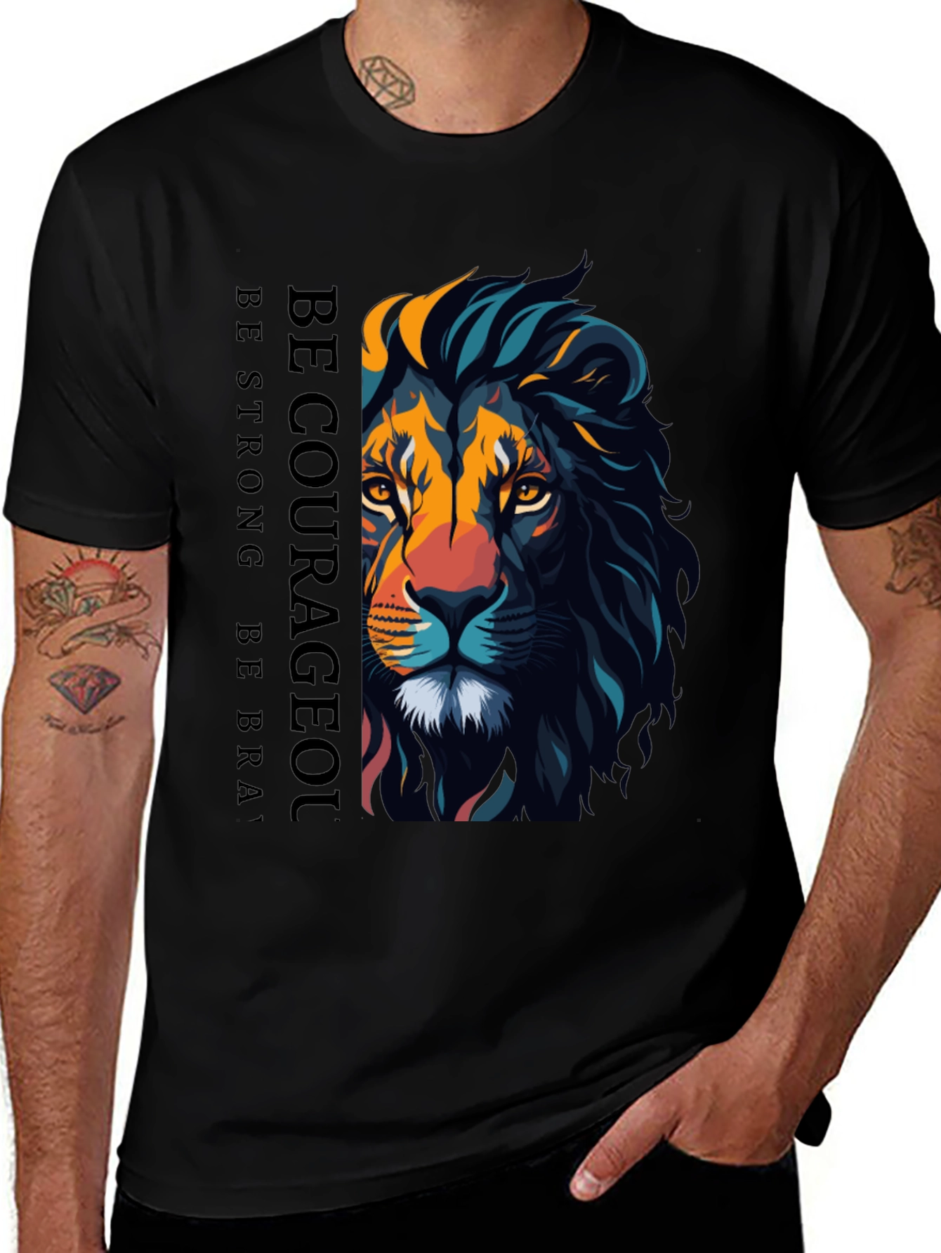 Be Courageous Lion Graphic T-Shirt - Black