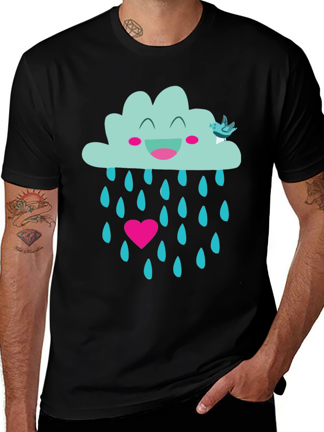 Variant 10 of Happy Cloud T-Shirt: Cute Rain & Heart Design