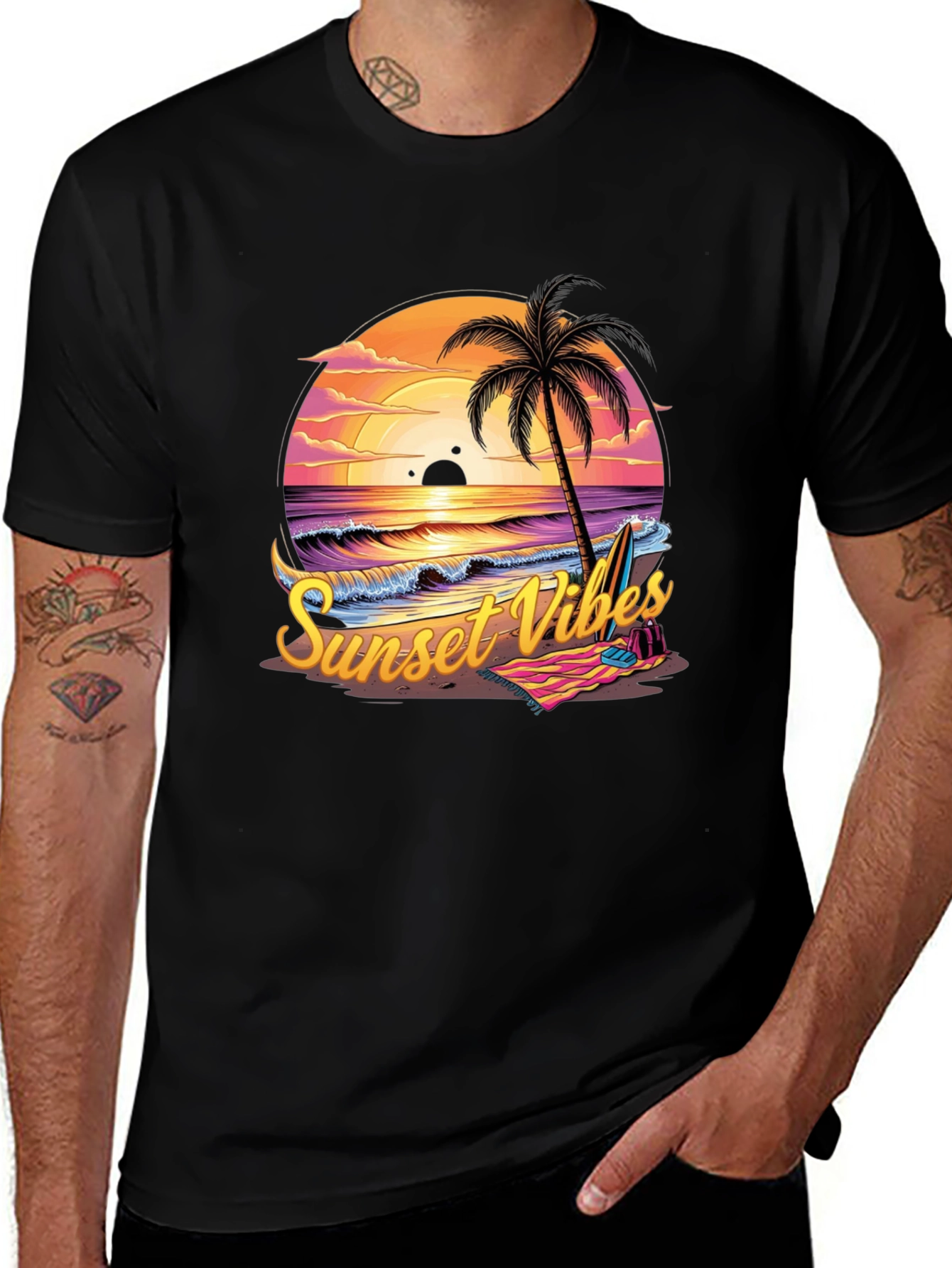 Variant 23 of Sunset Vibes Graphic Tee - Beach Palm Tree