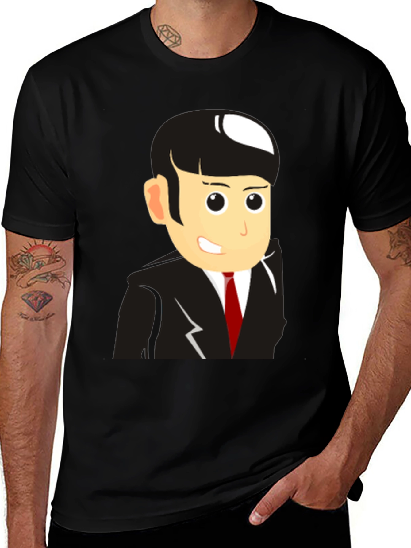 Cartoon Businessman Black T-Shirt