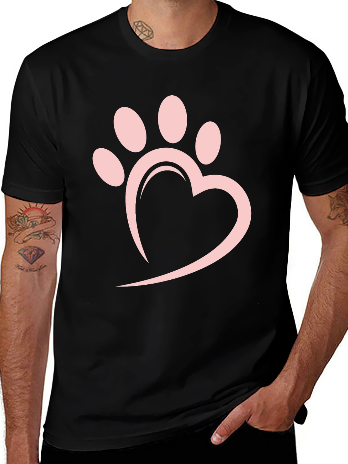 Variant 12 of Heart Paw Print Black T-Shirt