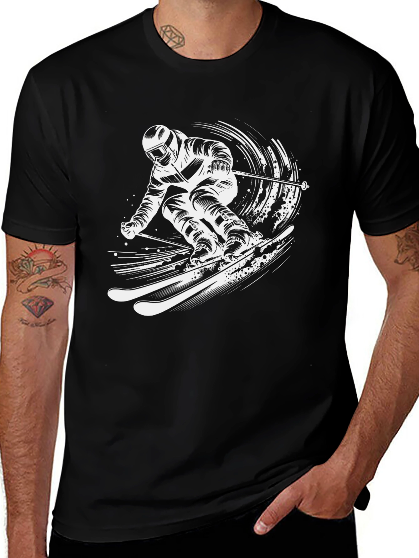 Variant 4 of Men's Black Ski Graphic T-Shirt