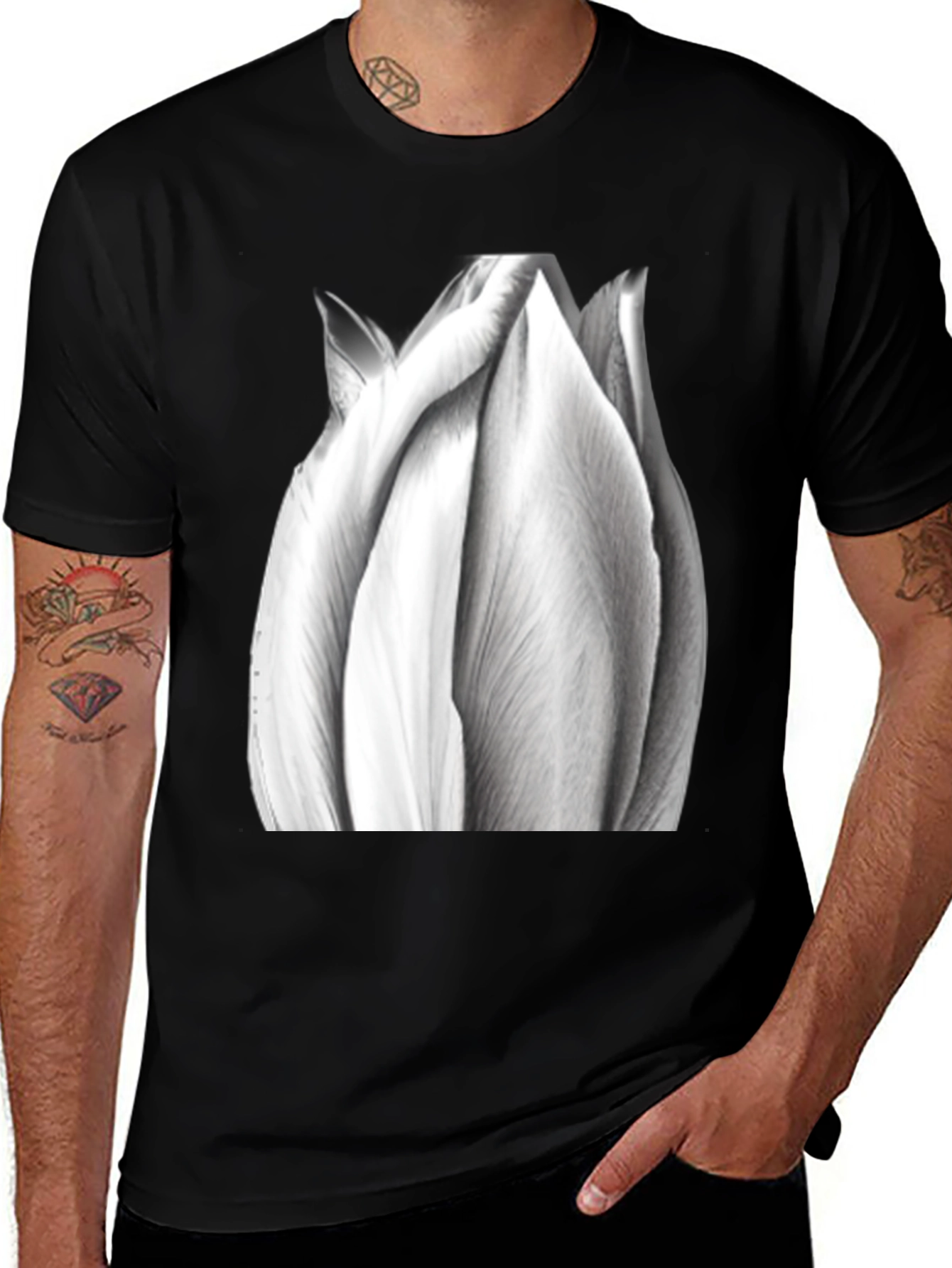 Variant 3 of Monochrome Tulip Tee - Artistic Flower Graphic