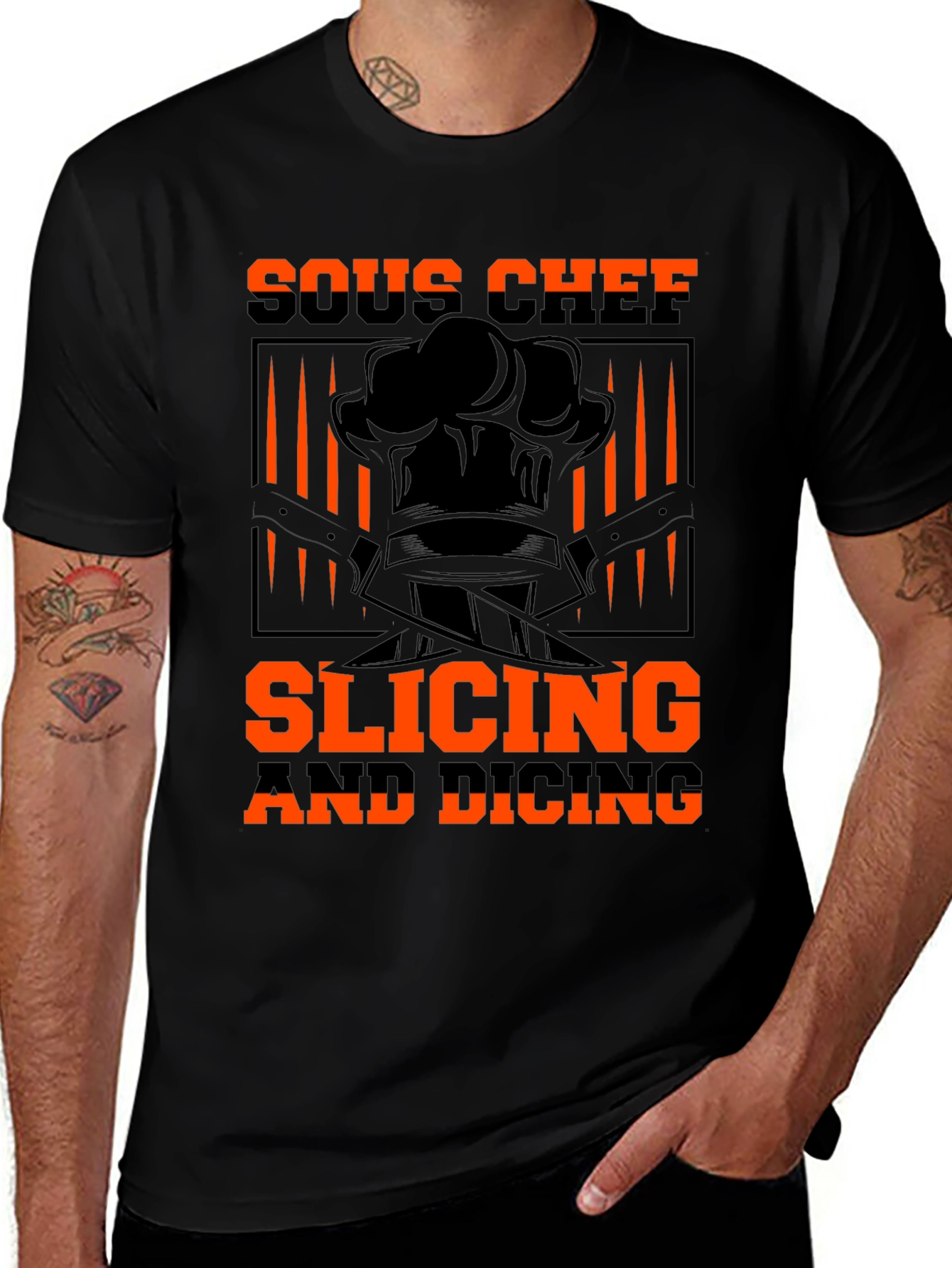Variant 11 of Sous Chef Slicing and Dicing Black T-Shirt