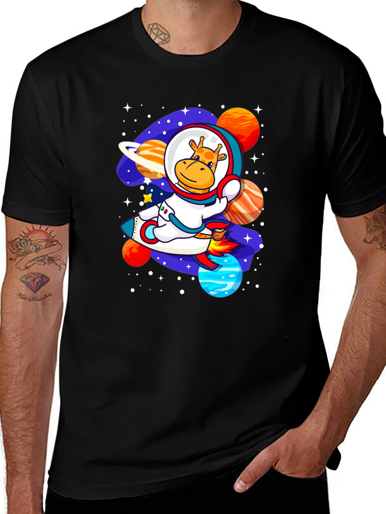 Variant 11 of Giraffe Astronaut T-Shirt - Space Adventure Design