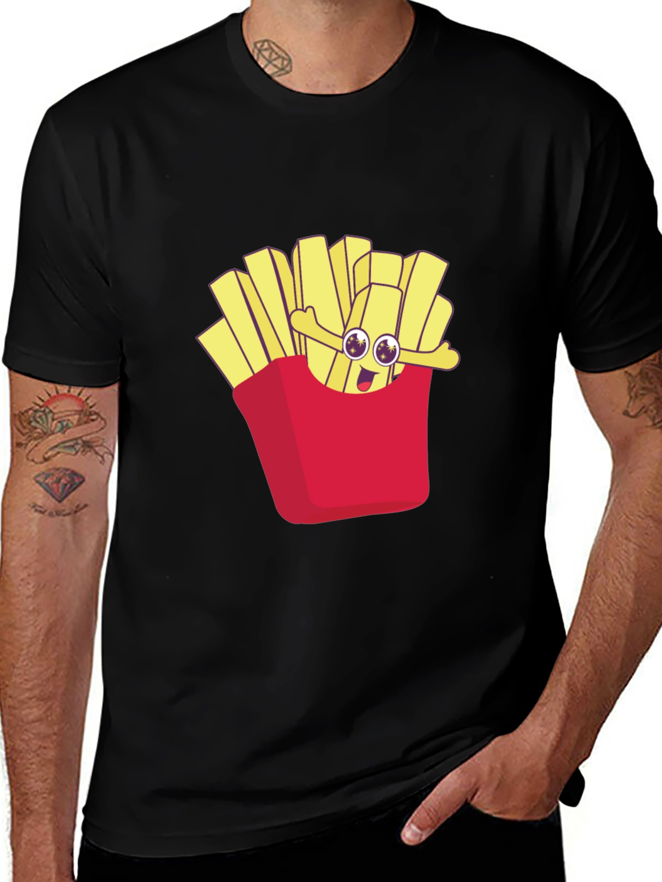 Variant 26 of Funny Fries Graphic Tee - Black Cotton T-Shirt