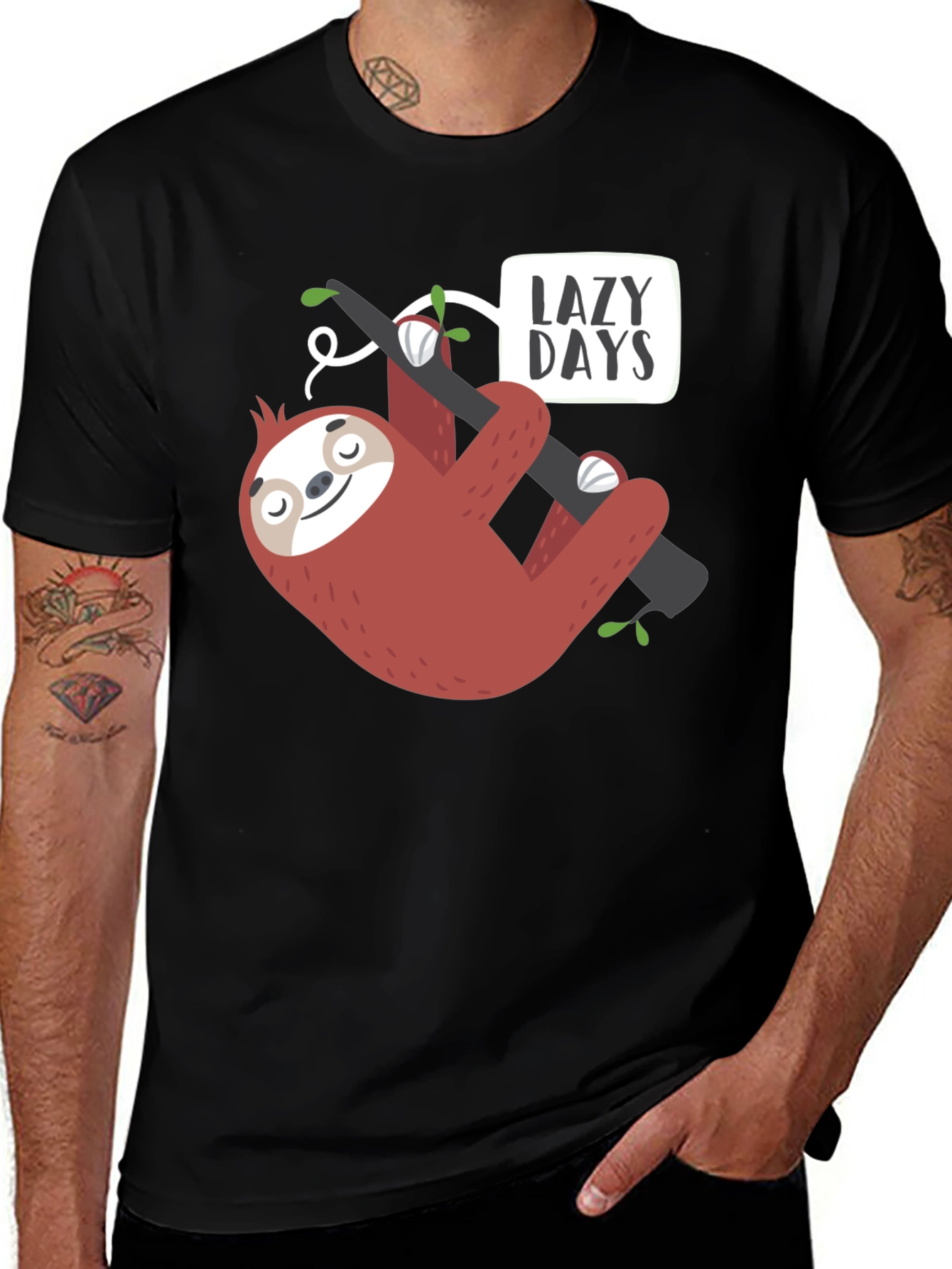 Variant 4 of Lazy Days Sloth Graphic Tee - Comfy Black T-Shirt