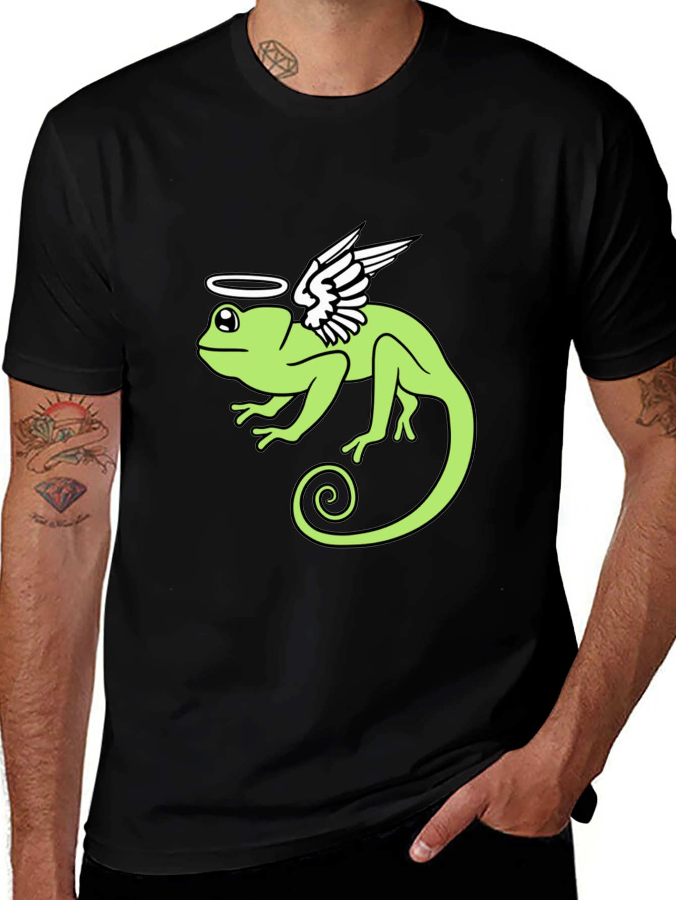 Angel Chameleon Graphic Tee - Black Cotton Shirt