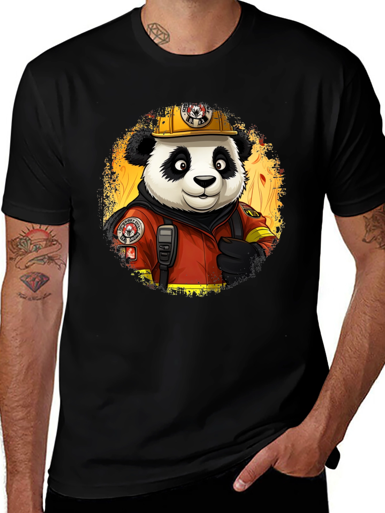 Variant 20 of Panda Firefighter T-Shirt - Cool Cartoon Graphic Tee
