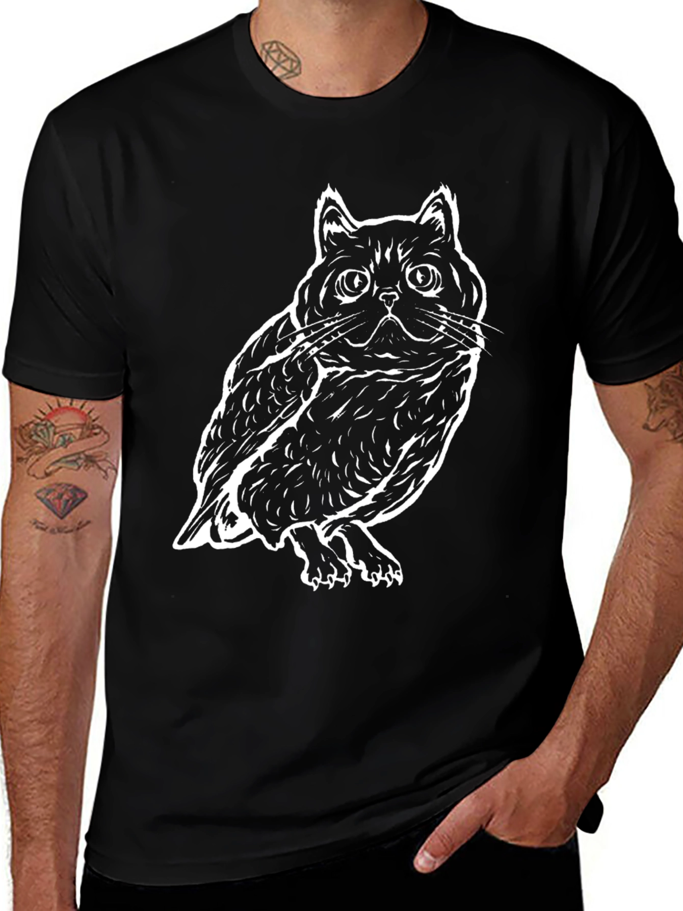 Variant 15 of Owl Cat Black T-Shirt