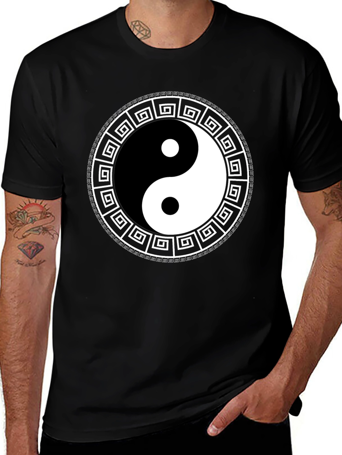 Yin Yang Greek Key Black T-Shirt