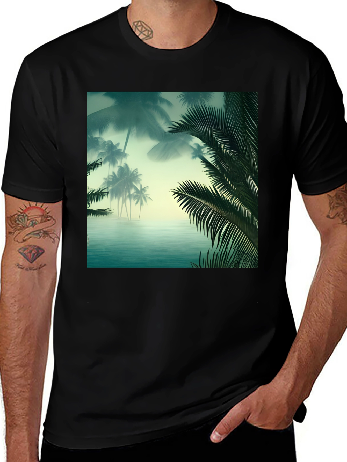 Variant 17 of Tropical Palm Tee - Island Vibes Black T-Shirt