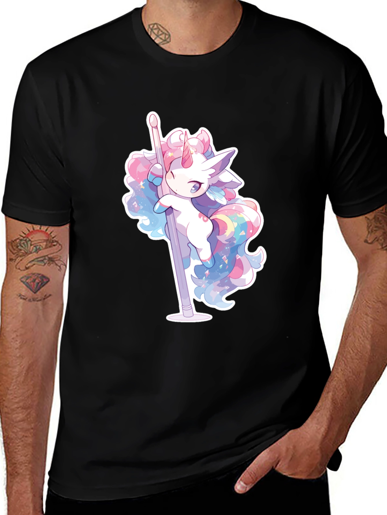 Variant 14 of Unicorn Pole Dancing Graphic Tee - Black Cotton T-Shirt