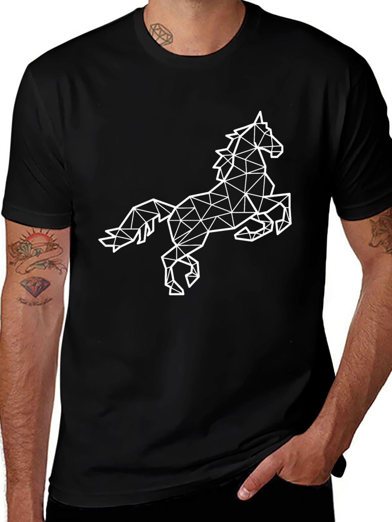 Variant 5 of Geometric Horse Graphic Tee - Black