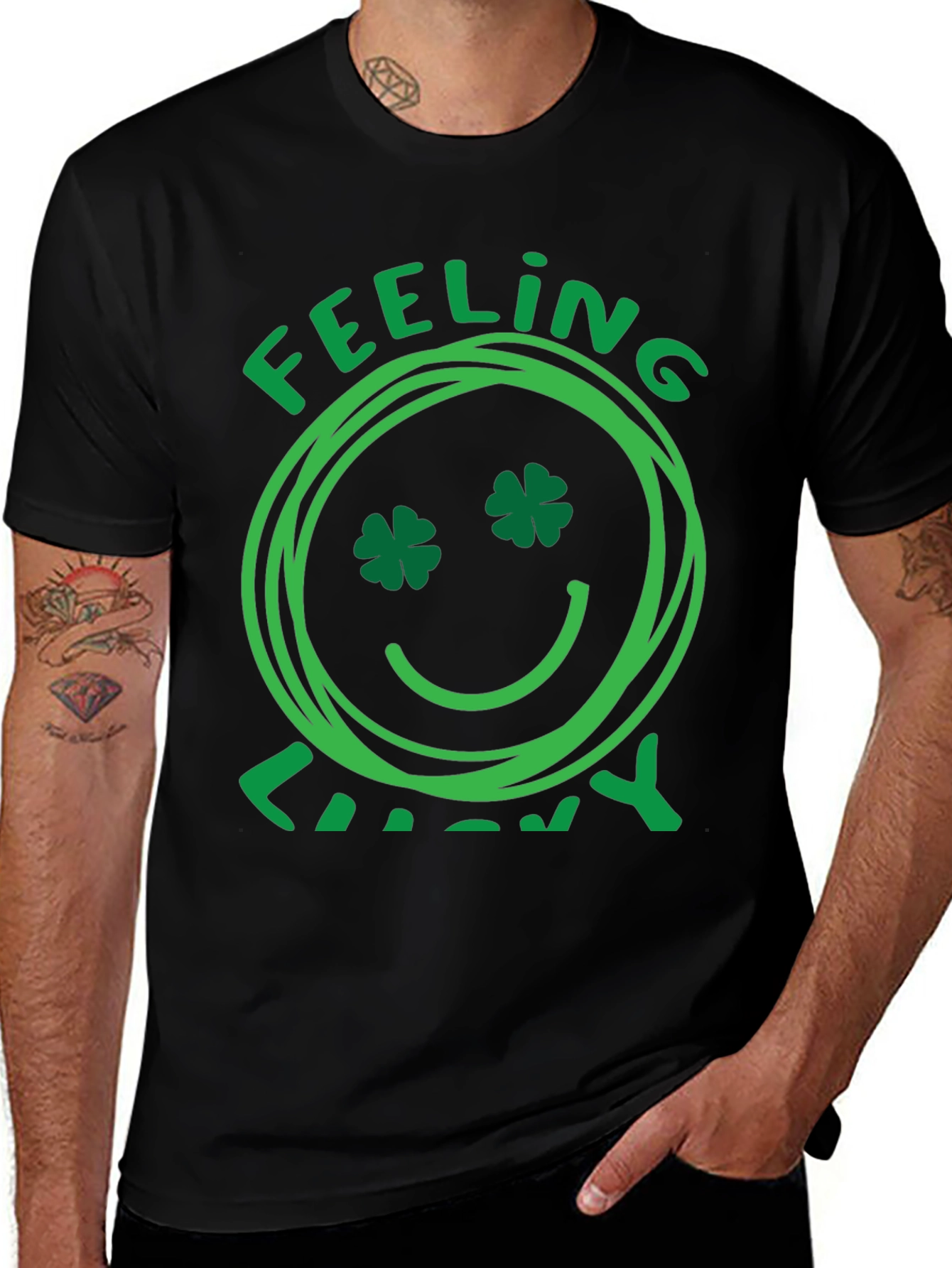 Feeling Lucky Black T-Shirt - St. Patrick's Day Smiley Face