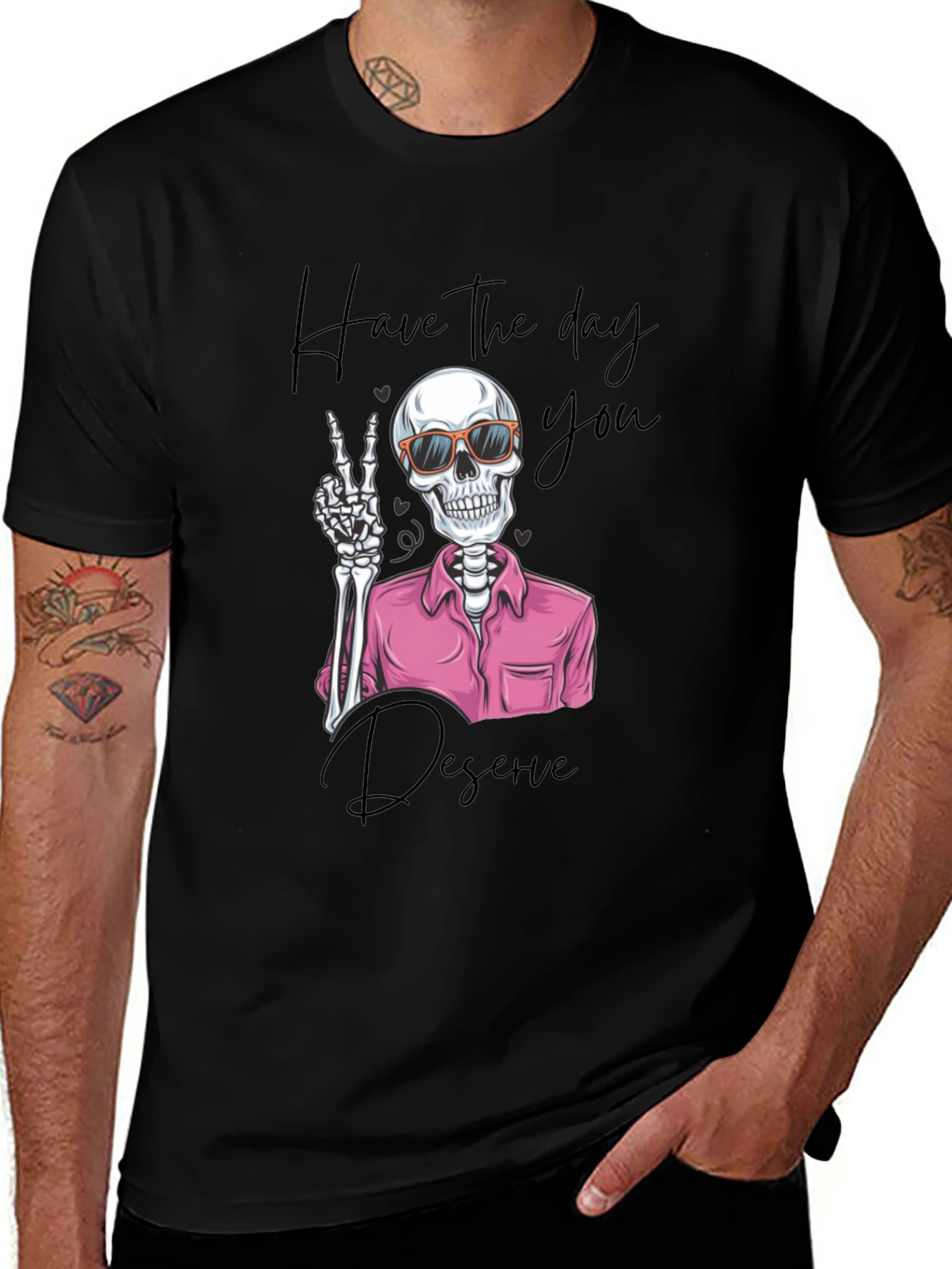 Variant 16 of Skeleton Peace Sign T-Shirt - Have the Day You Deserve