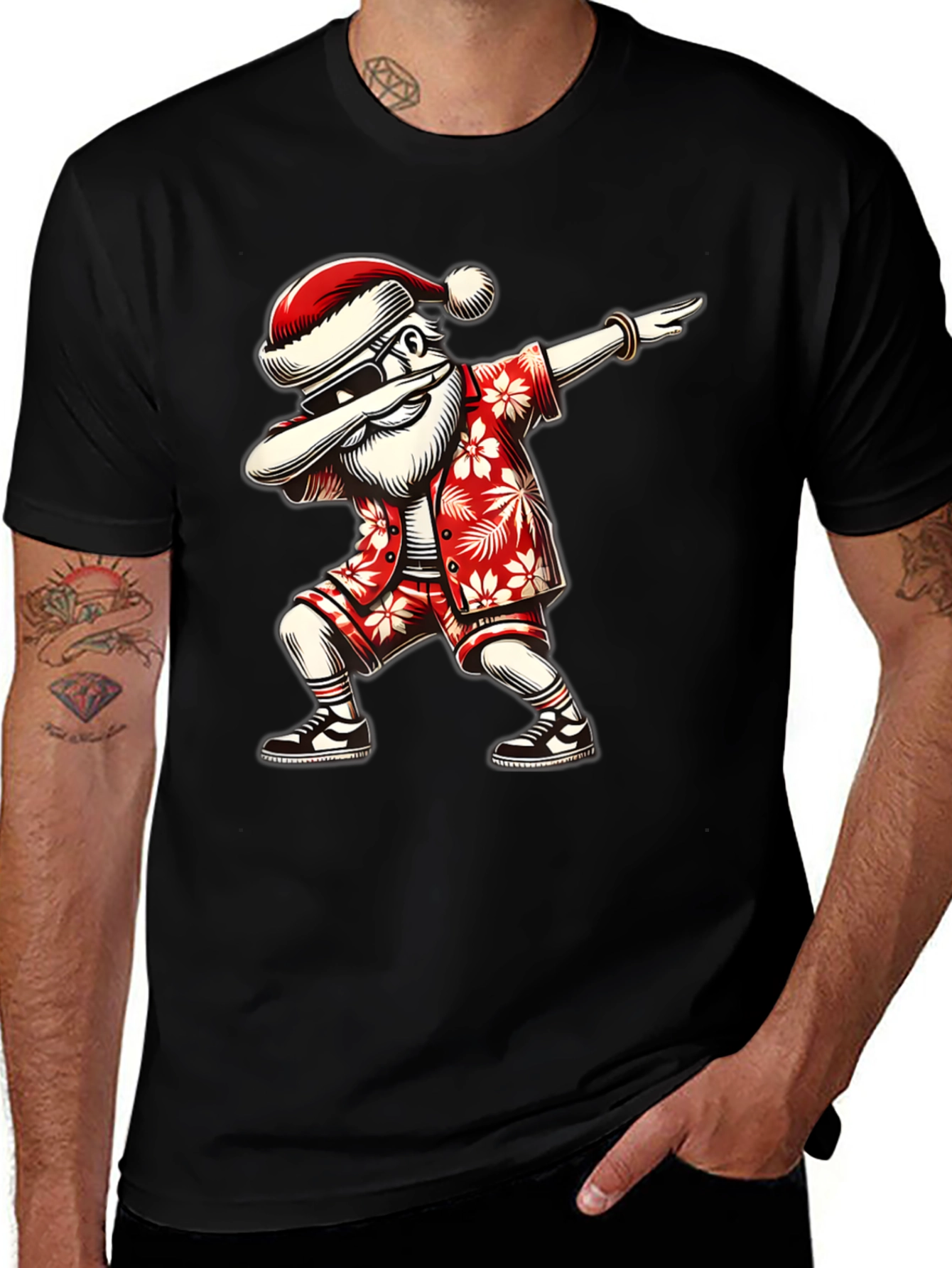 Dabbing Santa Hawaiian Shirt - Black Tee