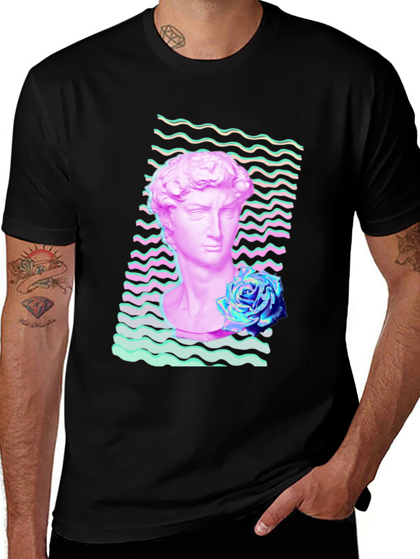 Variant 14 of Vaporwave David Rose T-Shirt - Men's Black Tee