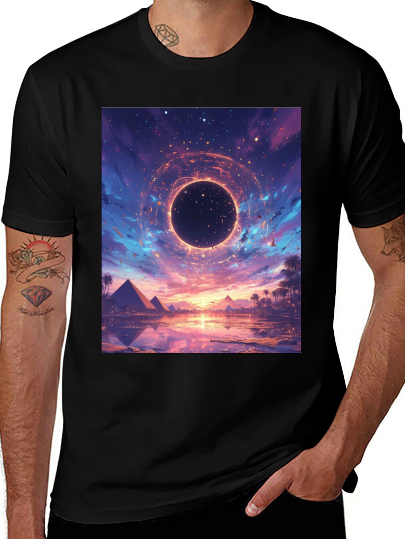 Variant 4 of Cosmic Pyramid Graphic Tee - Black Cotton Blend