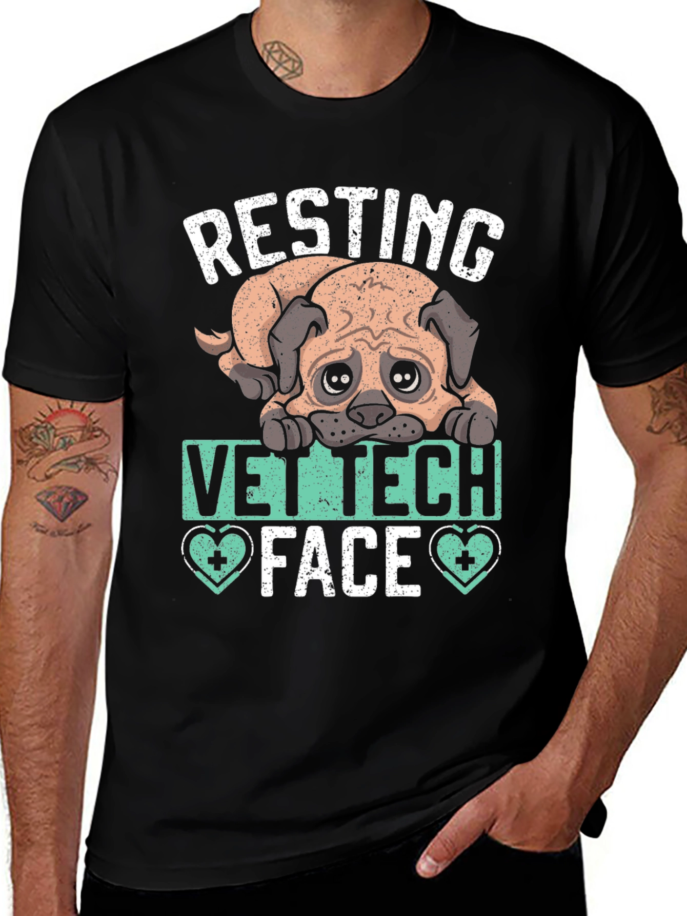 Resting Vet Tech Face T-Shirt - Cute Dog Graphic Tee