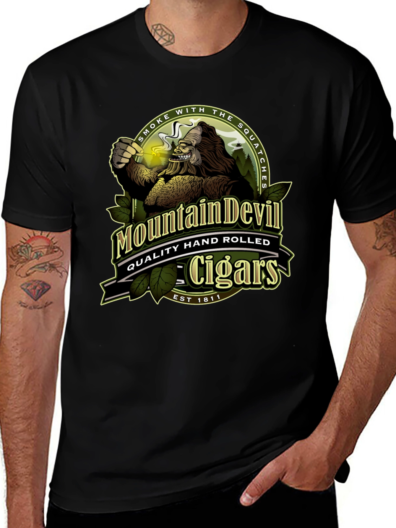 Variant 15 of Mountain Devil Cigars T-Shirt - Smoke with the Squatches