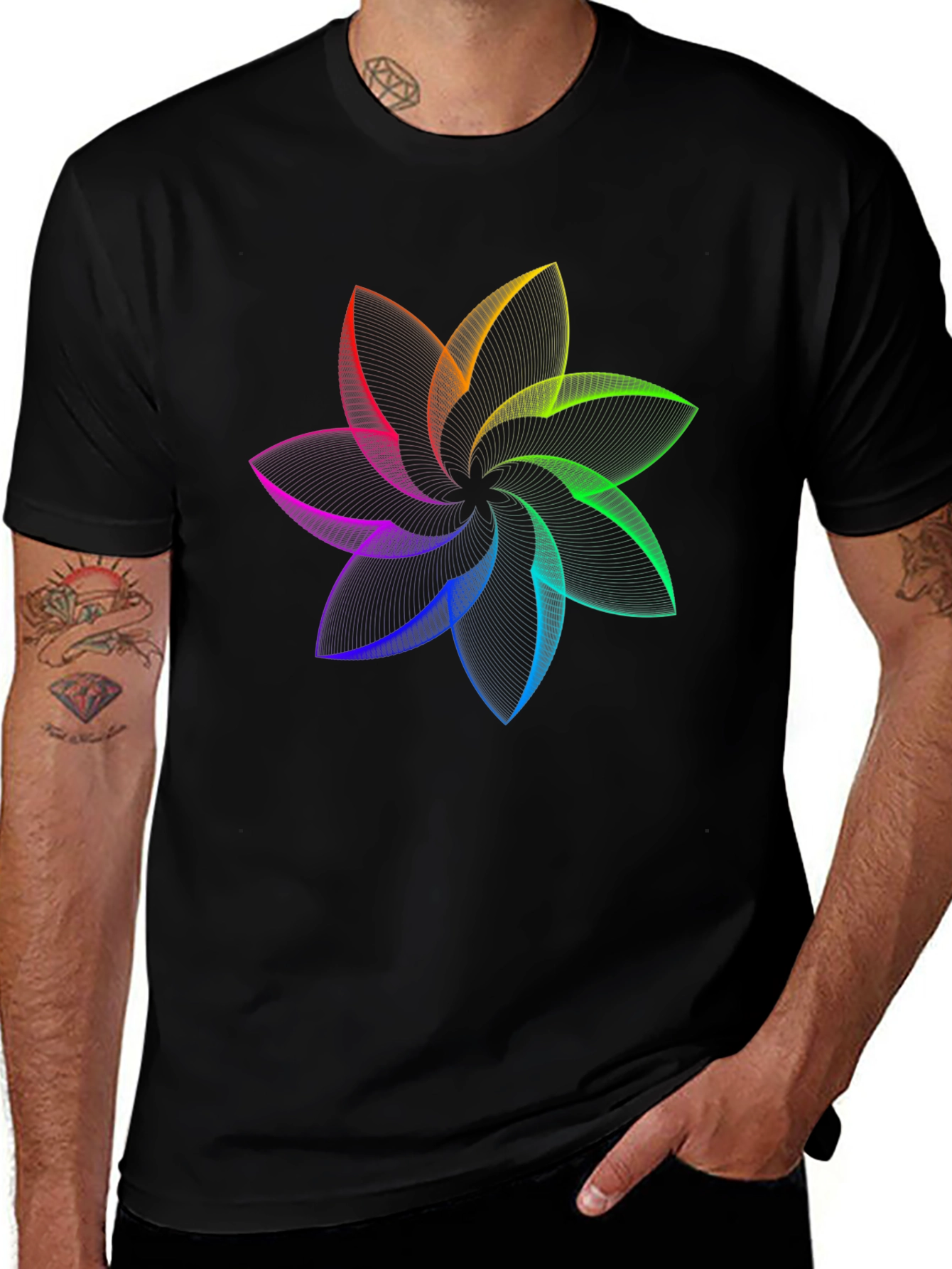 Variant 28 of Abstract Flower Graphic Black T-Shirt