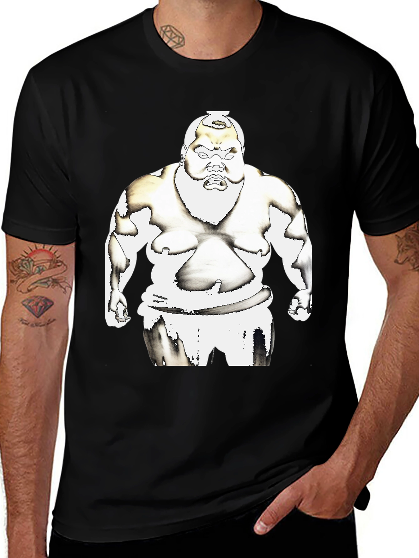 Variant 8 of Sumo Wrestler Graphic Tee - Black Cotton T-Shirt