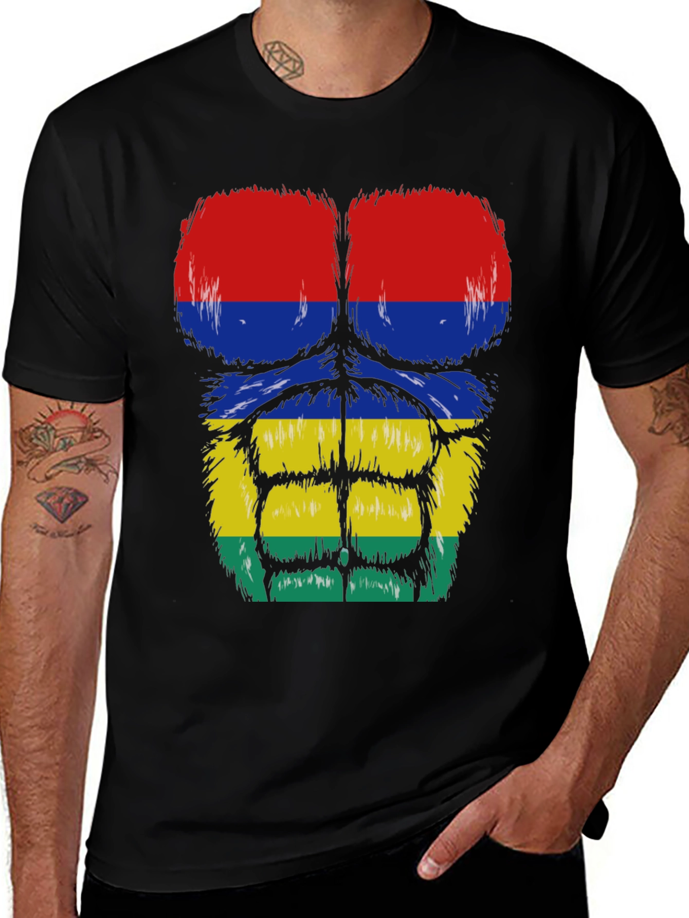 Variant 4 of Mauritius Flag Funny Muscle Chest Men's T-Shirt